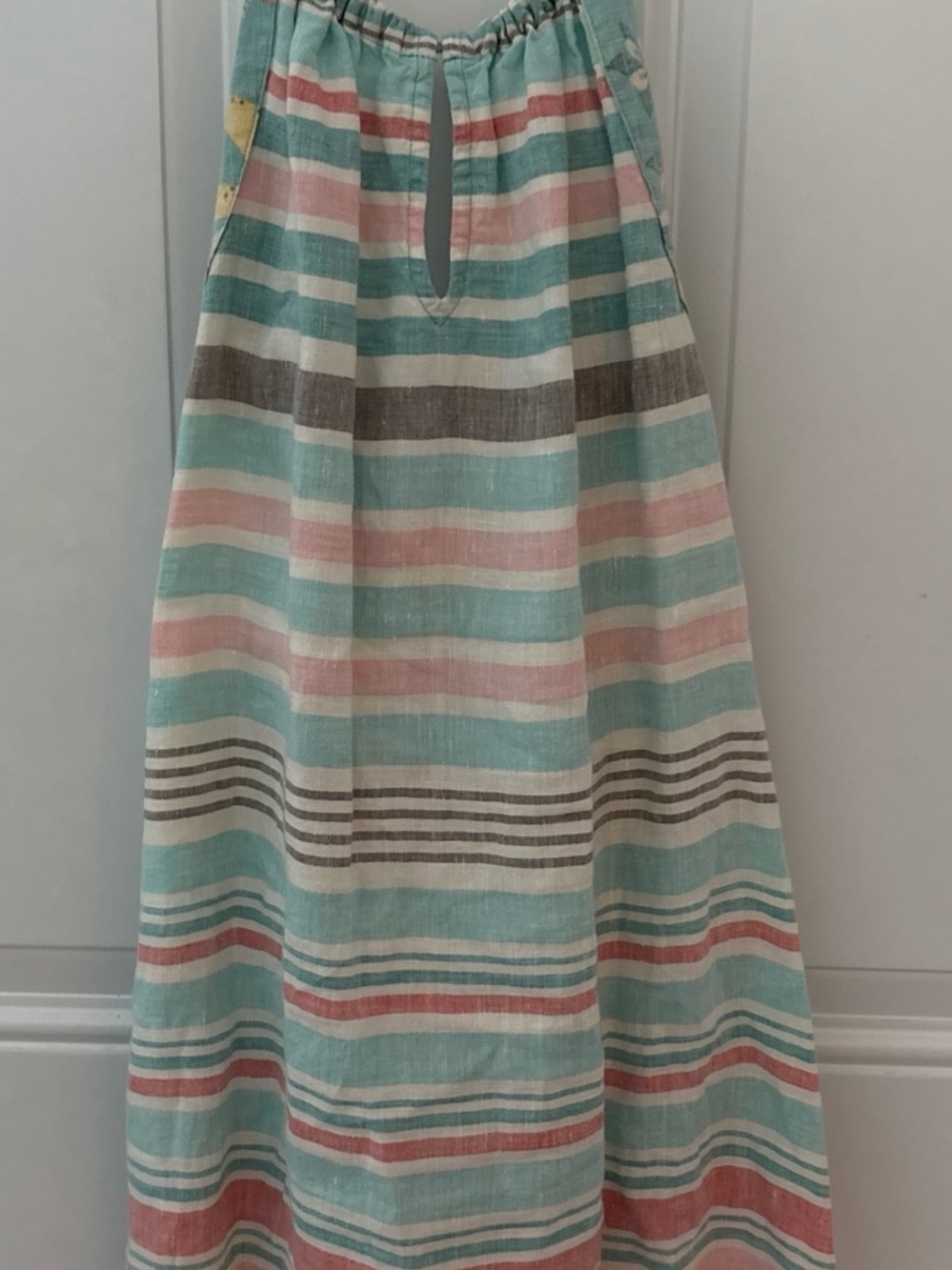 Tommy Bahama Striped Linen Halter Dress in Aqua, Pink & Coral